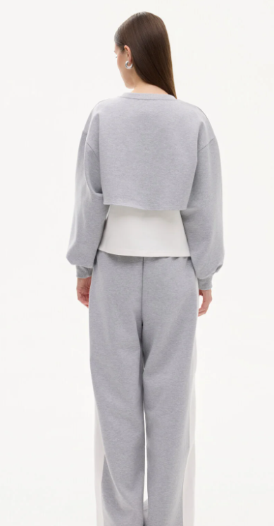 Kadın Match Detaylı Baskılı Bisiklet Yaka Sweatshirt Gri