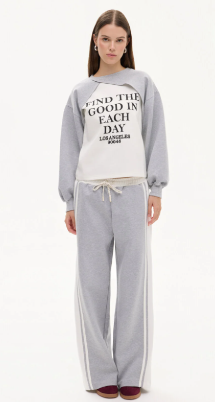 Kadın Match Detaylı Baskılı Bisiklet Yaka Sweatshirt Gri