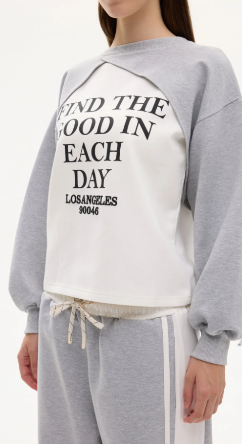 Kadın Match Detaylı Baskılı Bisiklet Yaka Sweatshirt Gri
