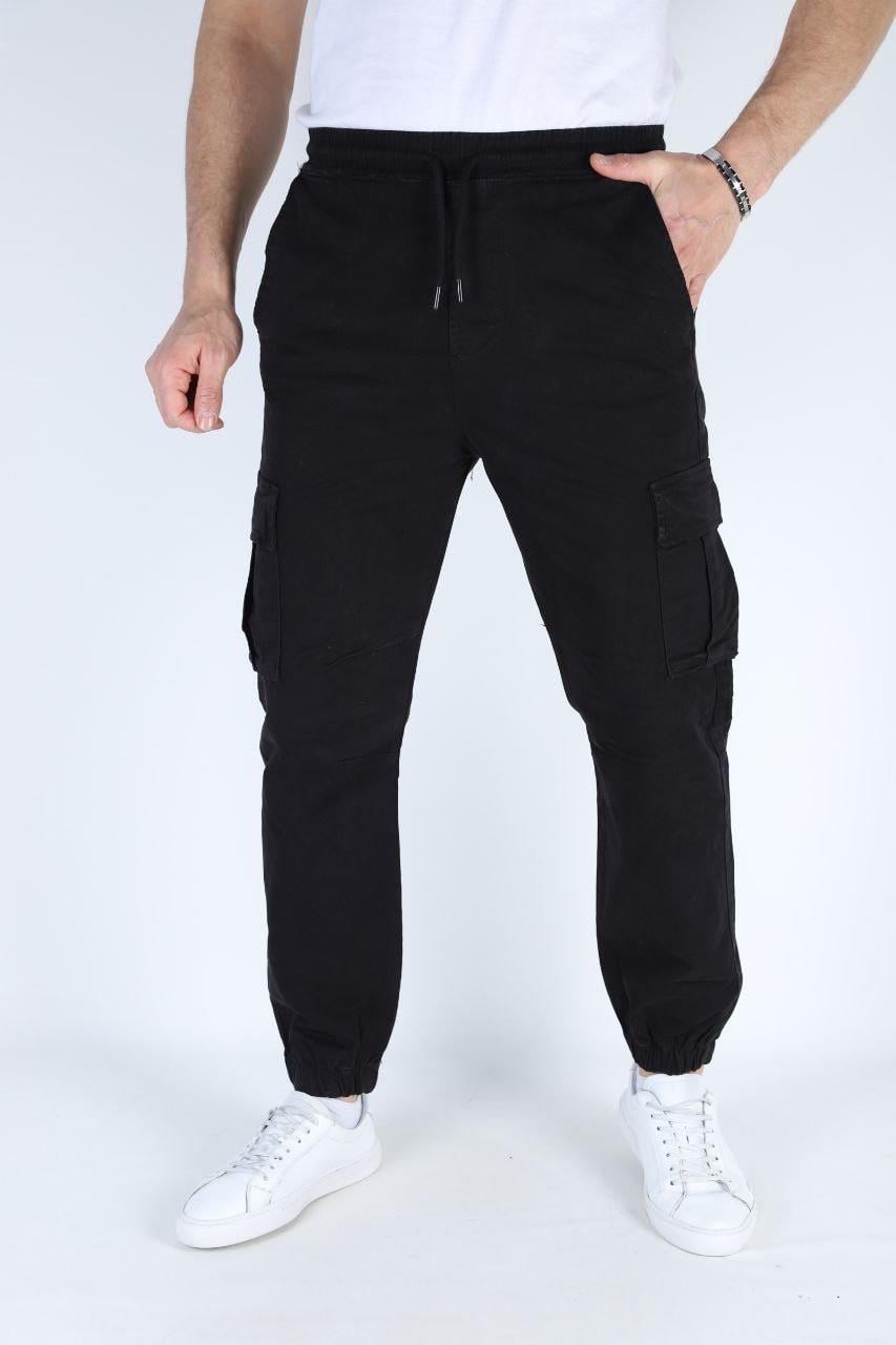 Erkek Paça Ve Beli Lastikli Keten Pantolon Siyah