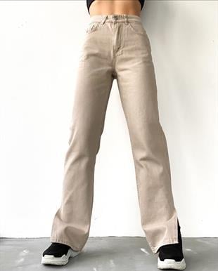 STALİKadın Paça Yırtmaçlı Mom Jeans Pantolon KremPantolonStockport Kadın Paça Yırtmaçlı Mom Jeans Pantolon Krem / Stalibutik
