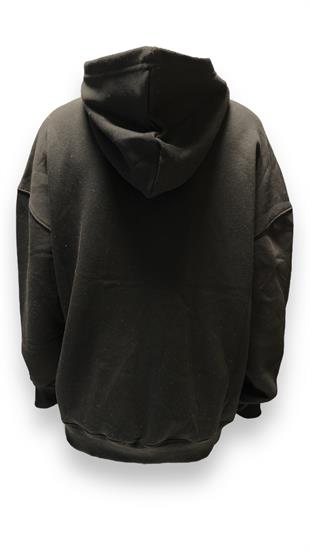 Kadın Kapüşonlu Üç İplik Owersize Fermuarlı Sweatshirt Siyah