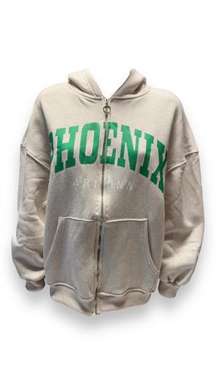 Kadın Kapüşonlu Üç İplik Owersize Fermuarlı Sweatshirt Krem