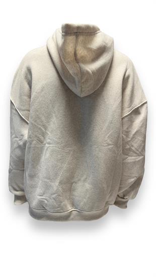 Kadın Kapüşonlu Üç İplik Owersize Fermuarlı Sweatshirt Krem