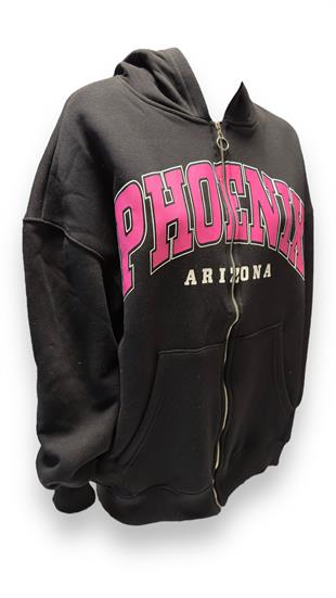 Kadın Kapüşonlu Üç İplik Owersize Fermuarlı Sweatshirt Siyah