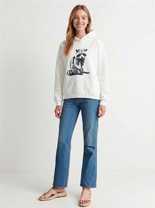 Kadın Baskılı Sweatshırt Ekru
