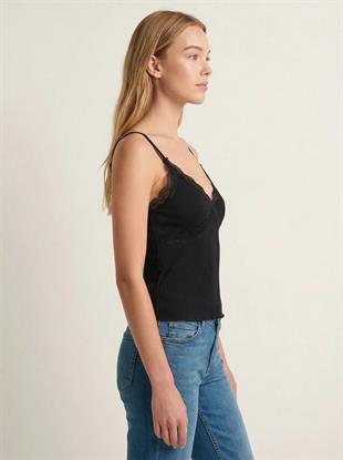 Kadın Dantelli Atlet Siyah