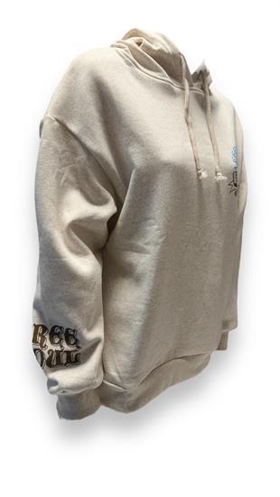 Kadın Kapüşonlu Üç İplik Kalın Owersize Sweatshirt Krem Krem