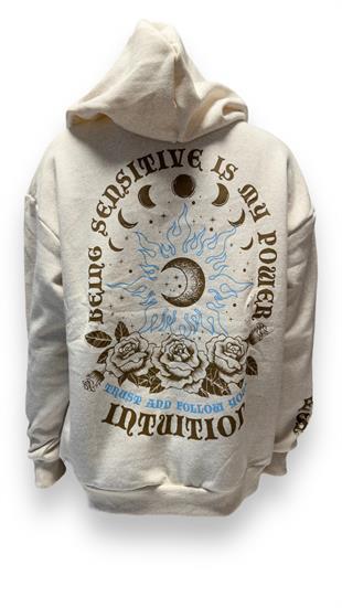 Kadın Kapüşonlu Üç İplik Kalın Owersize Sweatshirt Krem Krem