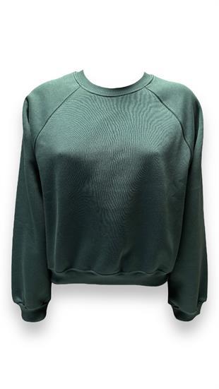 Kadın Sıfır Yaka Üç İplik Owersize Kısa Sweatshırt Yeşil