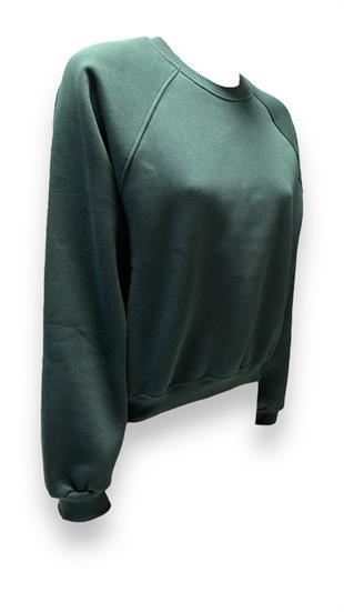 Kadın Sıfır Yaka Üç İplik Owersize Kısa Sweatshırt Yeşil