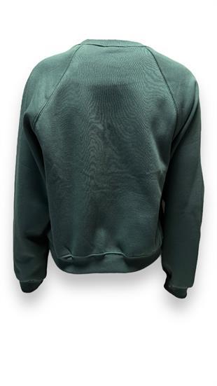 Kadın Sıfır Yaka Üç İplik Owersize Kısa Sweatshırt Yeşil