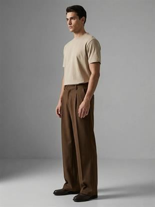 Erkek Palazo Kumaş Pantolon Kahverengi
