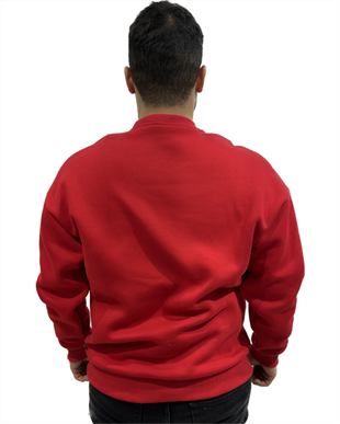 Erkek Sıfır Yaka Oversize Üç İplik Sweatshırt Kırmızı