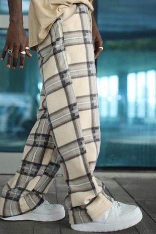 Erkek Kalın Polar Eşofman Alt Krem