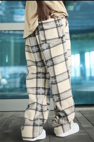 Erkek Kalın Polar Eşofman Alt Krem