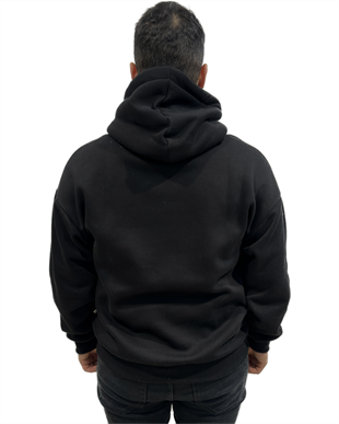 Erkek Kapüşonlu Kanguru Cebli Owersize Sweatshırt Siyah