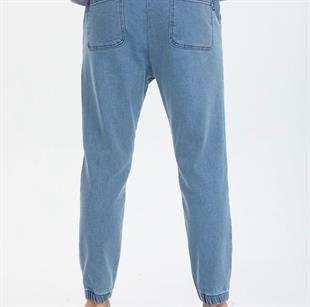 Erkek Beli Ve Paça Lastikli Kot Pantolon Açık Mavi