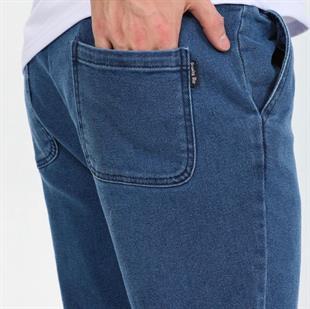 Erkek Beli Ve Paça Lastikli Kot Pantolon Koyu Mavi