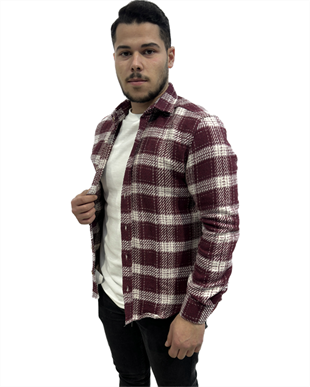 Erkek Desenli Fit Kesim Oduncu Gömlek Kırmızı