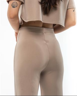 Kadın Oysho Kumaş Bol Paça Pantolon Krem