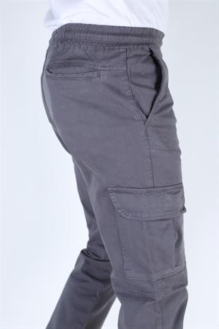 Erkek Paça Ve Beli Lastikli Keten Pantolon Füme