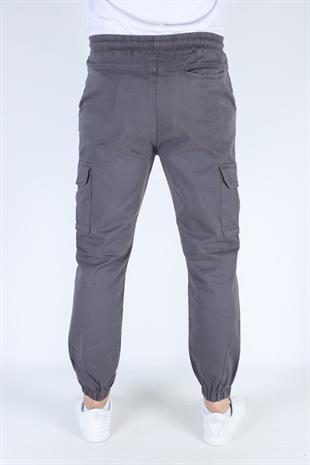 Erkek Paça Ve Beli Lastikli Keten Pantolon Füme