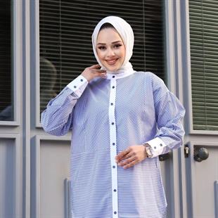 Kadın Çizgili Gömlek Beyaz