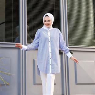 Kadın Çizgili Gömlek Beyaz