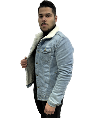 Erkek İçi Kürklü Kot Ceket Açık Mavi