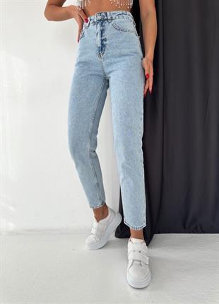 Kadın Düz Mom Kot Pantolon Buz Mavi