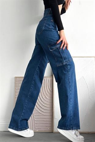 Kadın Kargo Cep Pantolon Mavi