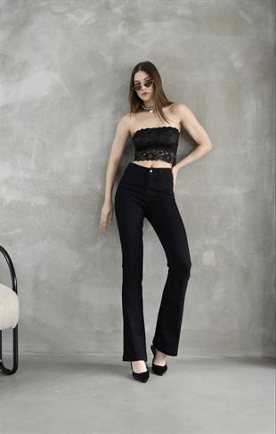 Kadın Likralı İspanyol Pantolon Siyah