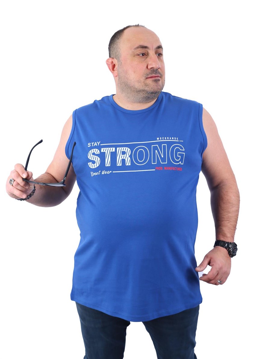 Büyük Beden Erkek Atlet Bisiklet Yaka Strong İndigo 22127-2