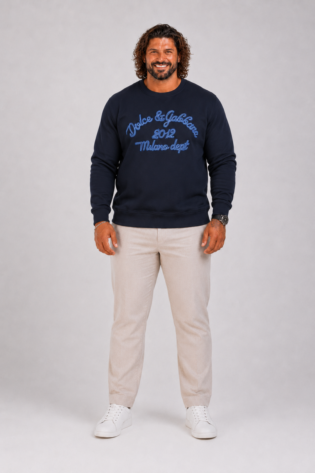 Erkek Büyük Beden Bisiklet Yaka Sweatshirt D&G 25726 LACIVERT