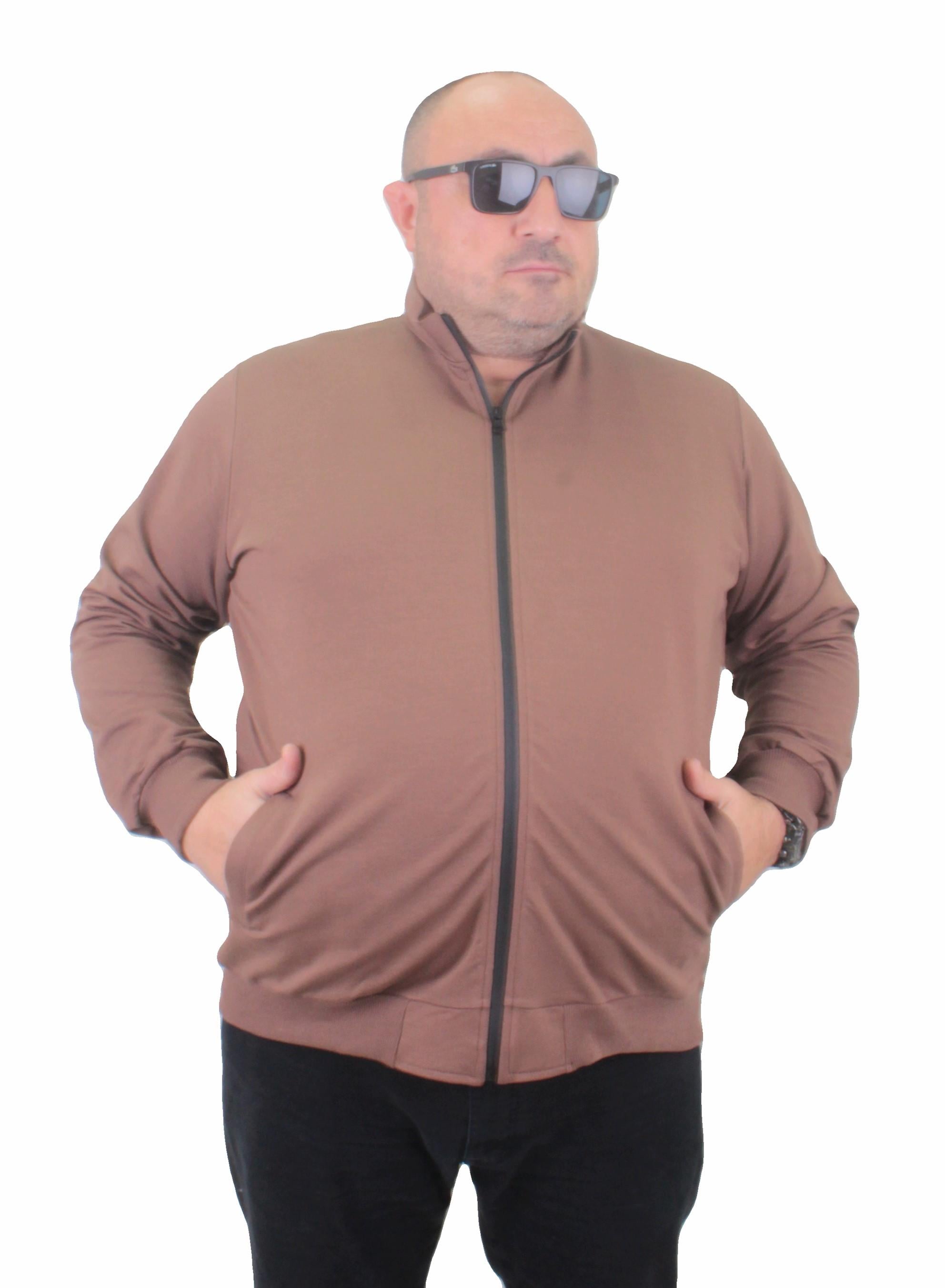 Mocgrande Büyük Beden Basic Mevsimlik Fermuarlı Sweatshirt 22750 TABA
