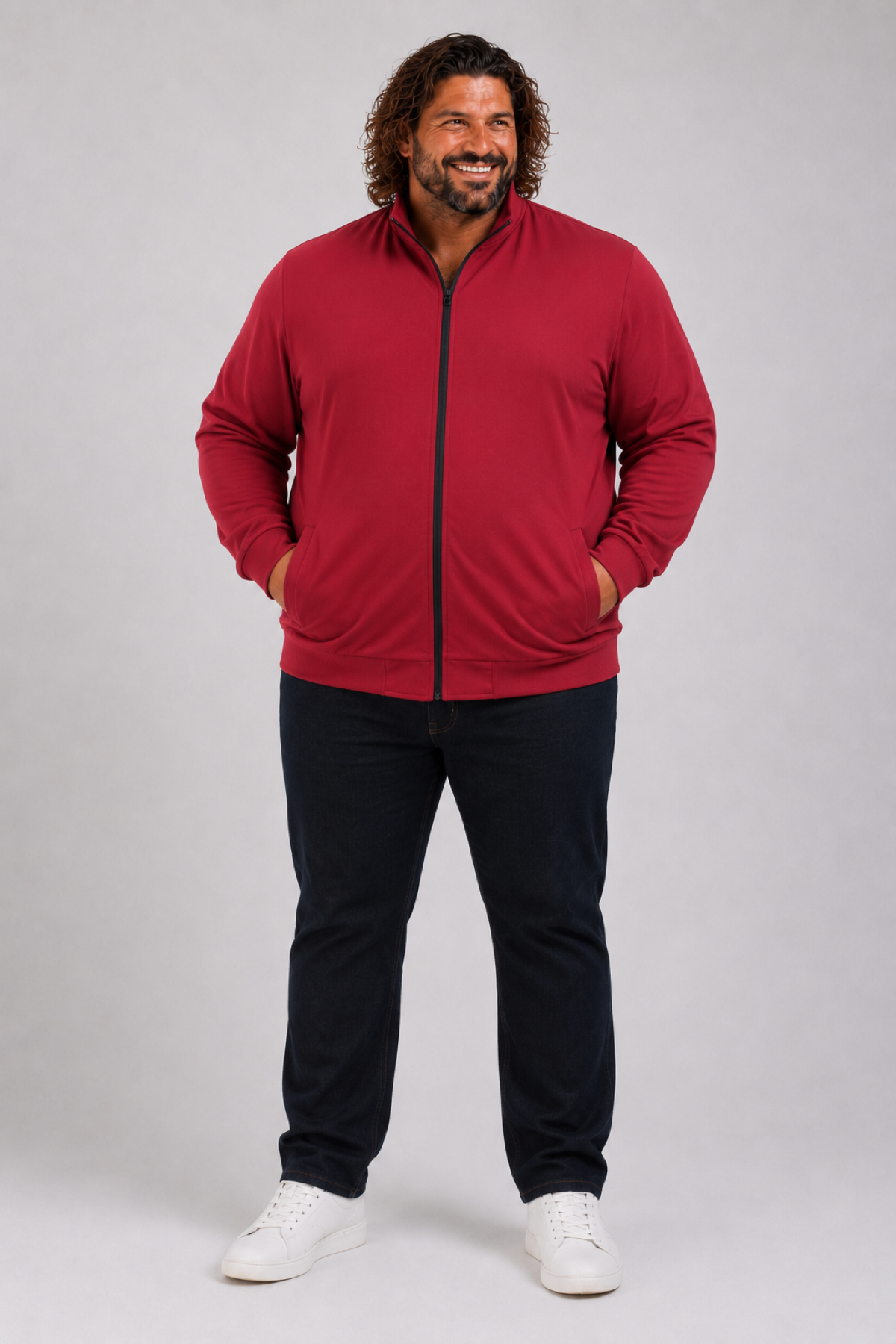Mocgrande Büyük Beden Basic Mevsimlik Fermuarlı Sweatshirt 22750 BORDO