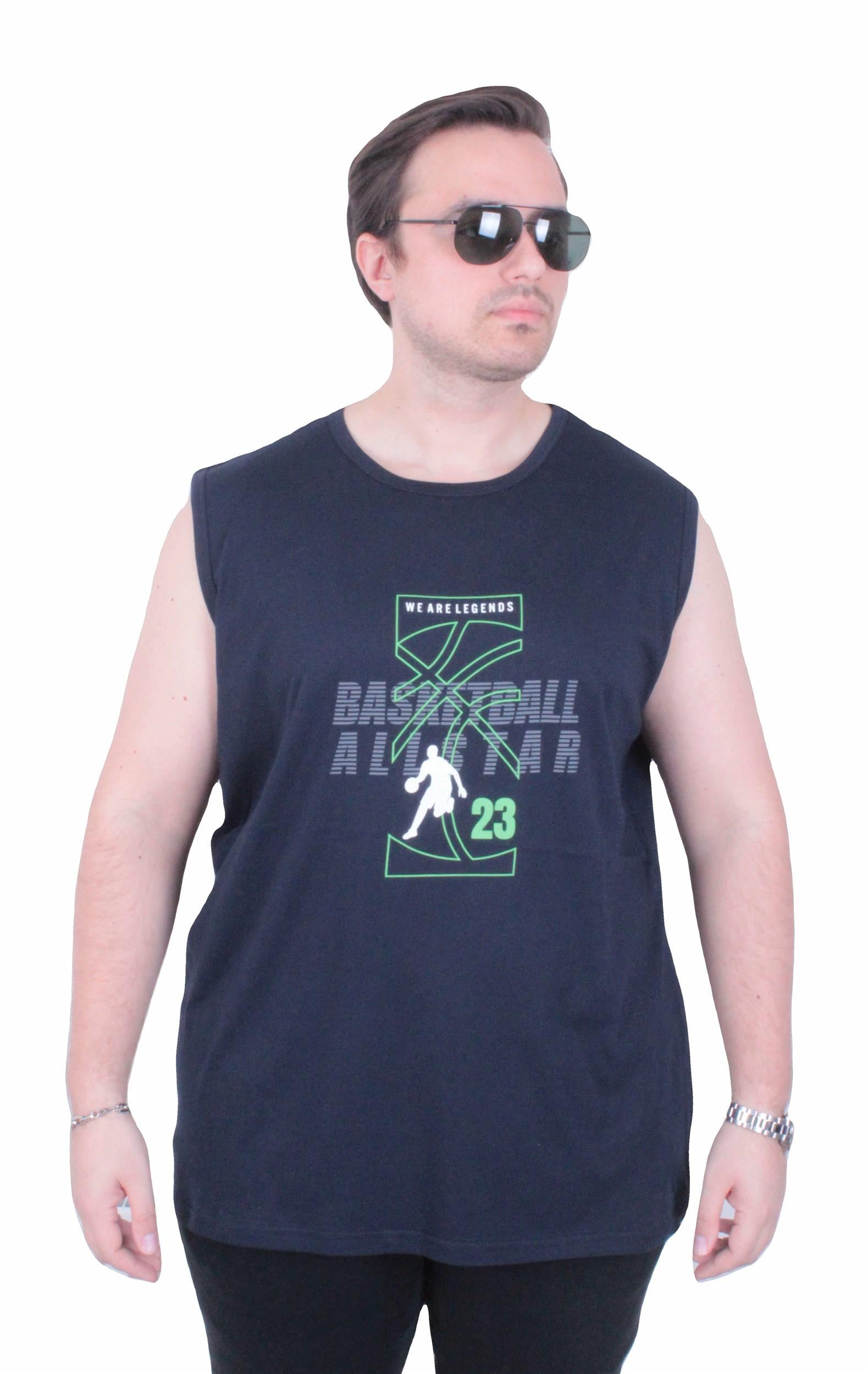 Mocgrande Büyük Beden Baskılı Kolsuz Tişört Basketball 26123 LACIVERT