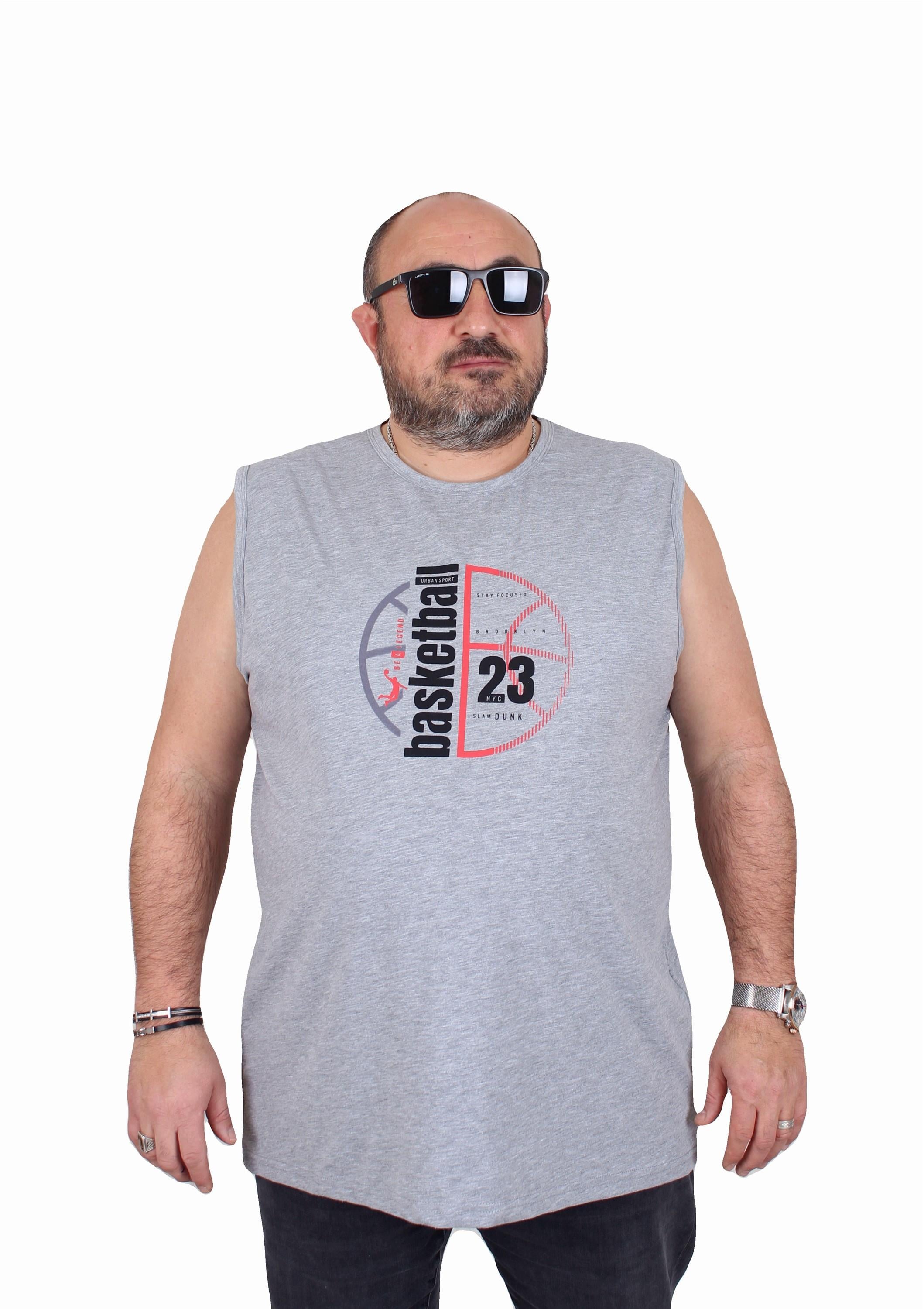 Mocgrande Büyük Beden Baskılı Kolsuz Tişört Basketball 25150 ANTRASİT MELANJ