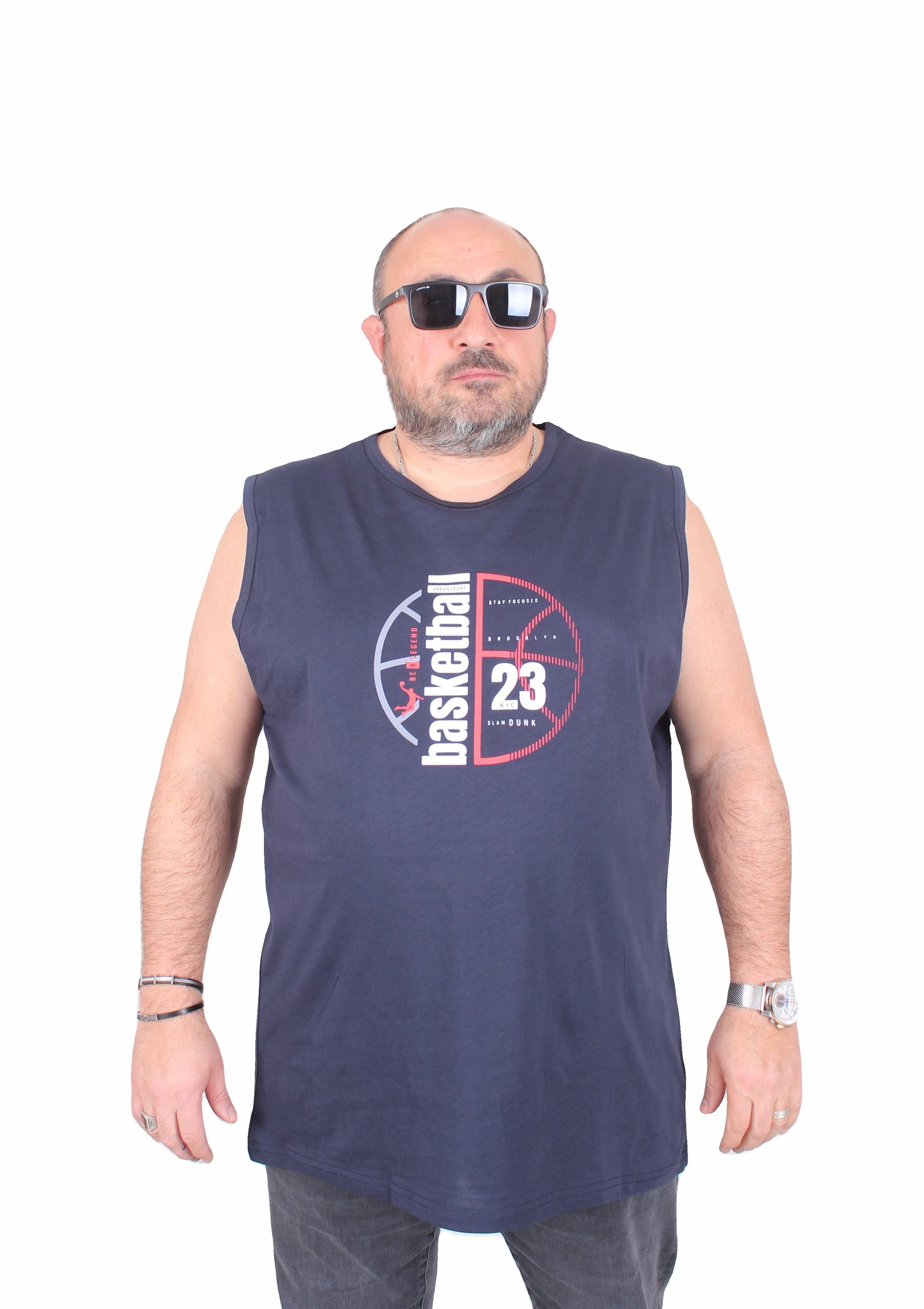 Mocgrande Büyük Beden Baskılı Kolsuz Tişört Basketball 25150 LACIVERT