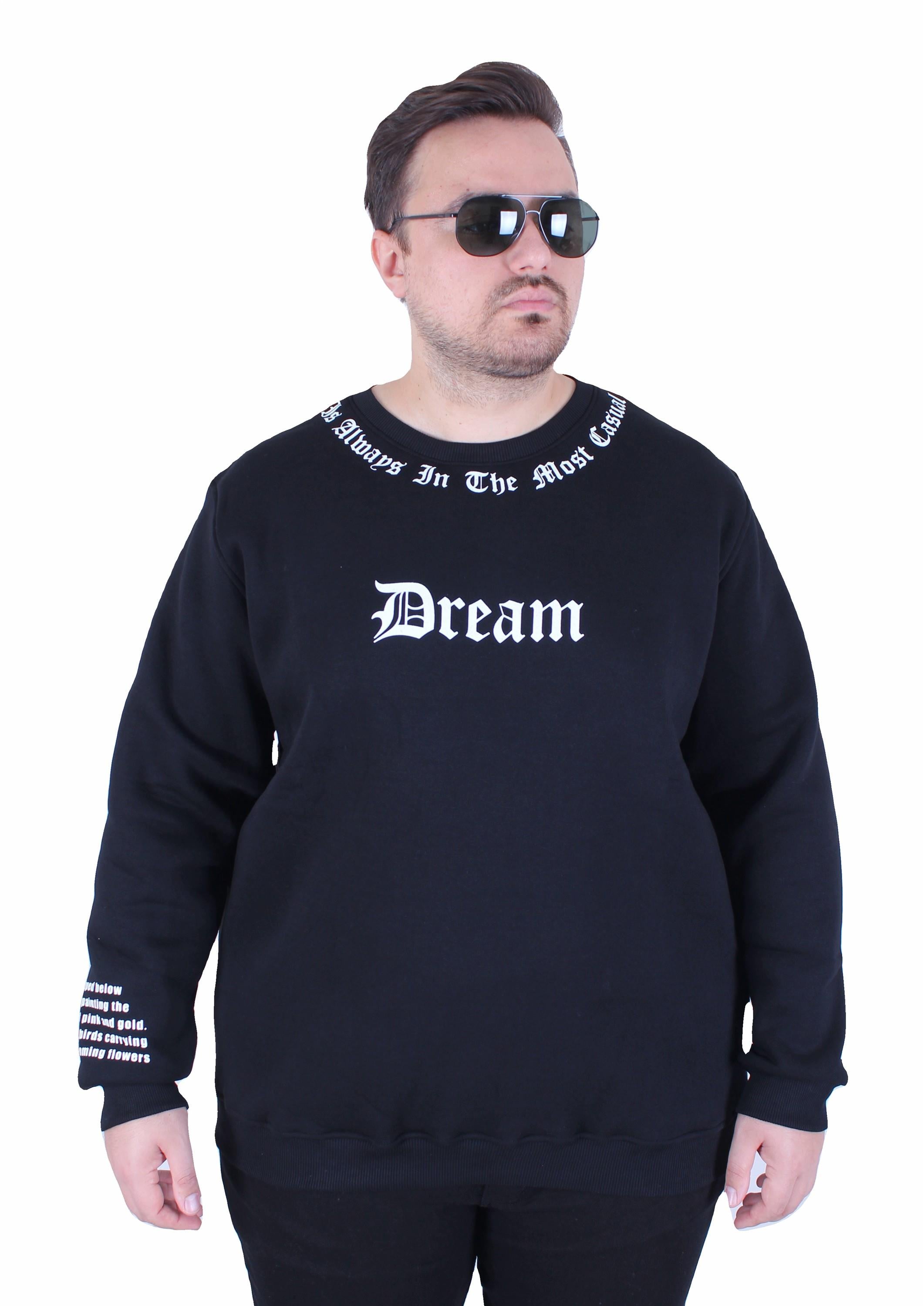 Mocgrande Büyük Beden Bisiklet Yaka 3ip Sweat Dream 25715 SIYAH