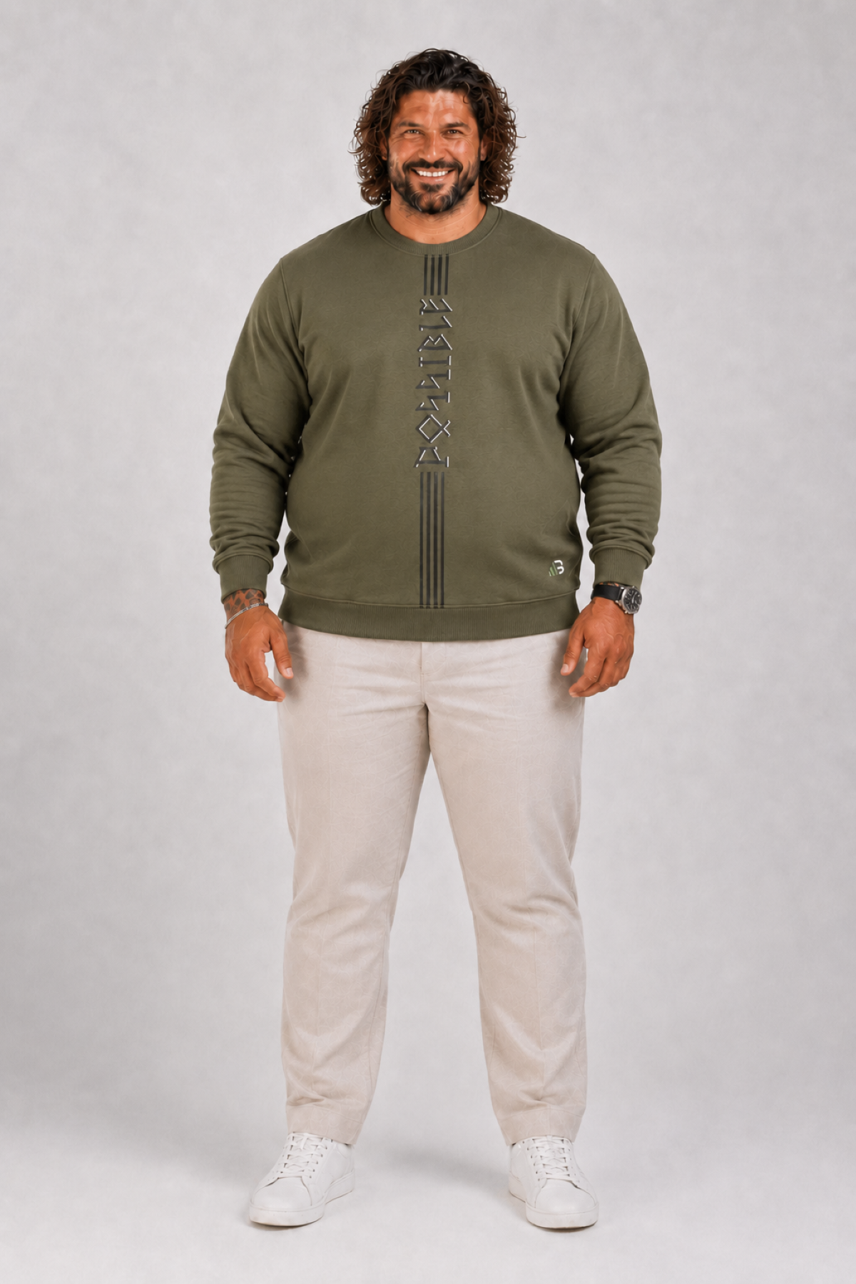 Mocgrande Büyük Beden Bisiklet Yaka 3ip Sweat Possible 25719 HAKI