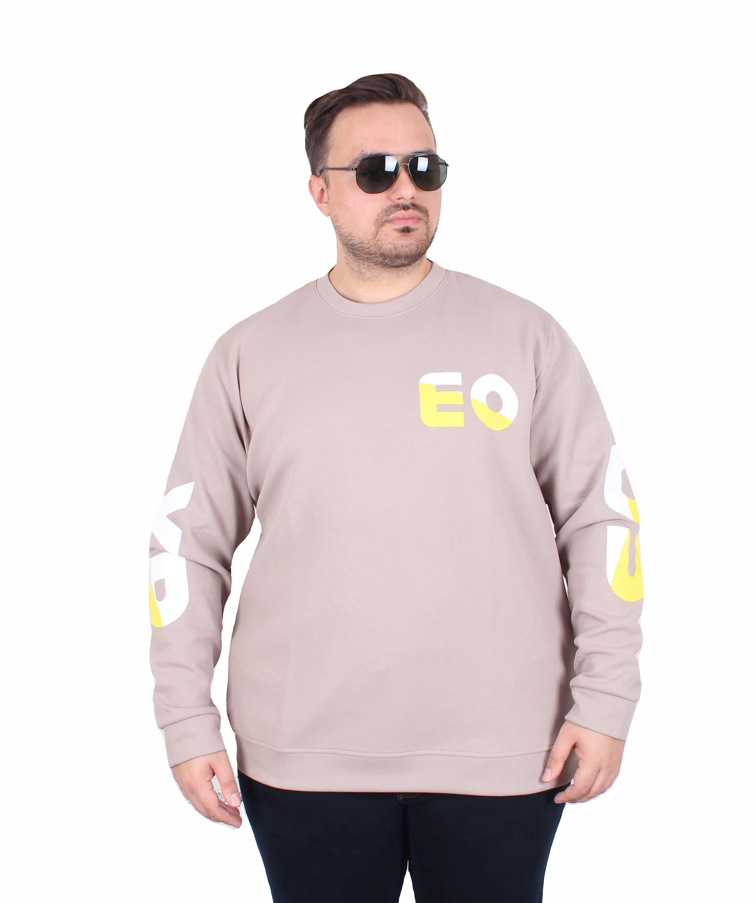 MocGrande Büyük Beden Bisiklet Yaka Sweat Double Face Pike EO 25703 BEJ