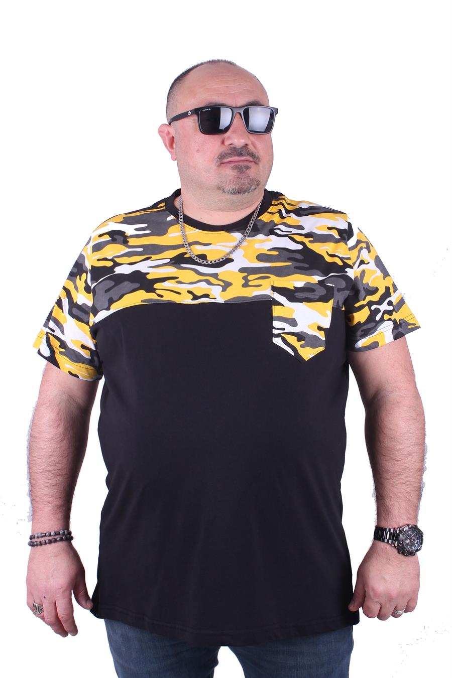 Mocgrande Büyük Beden Cepli Camouflage Erkek Tişört 23145 HARDAL