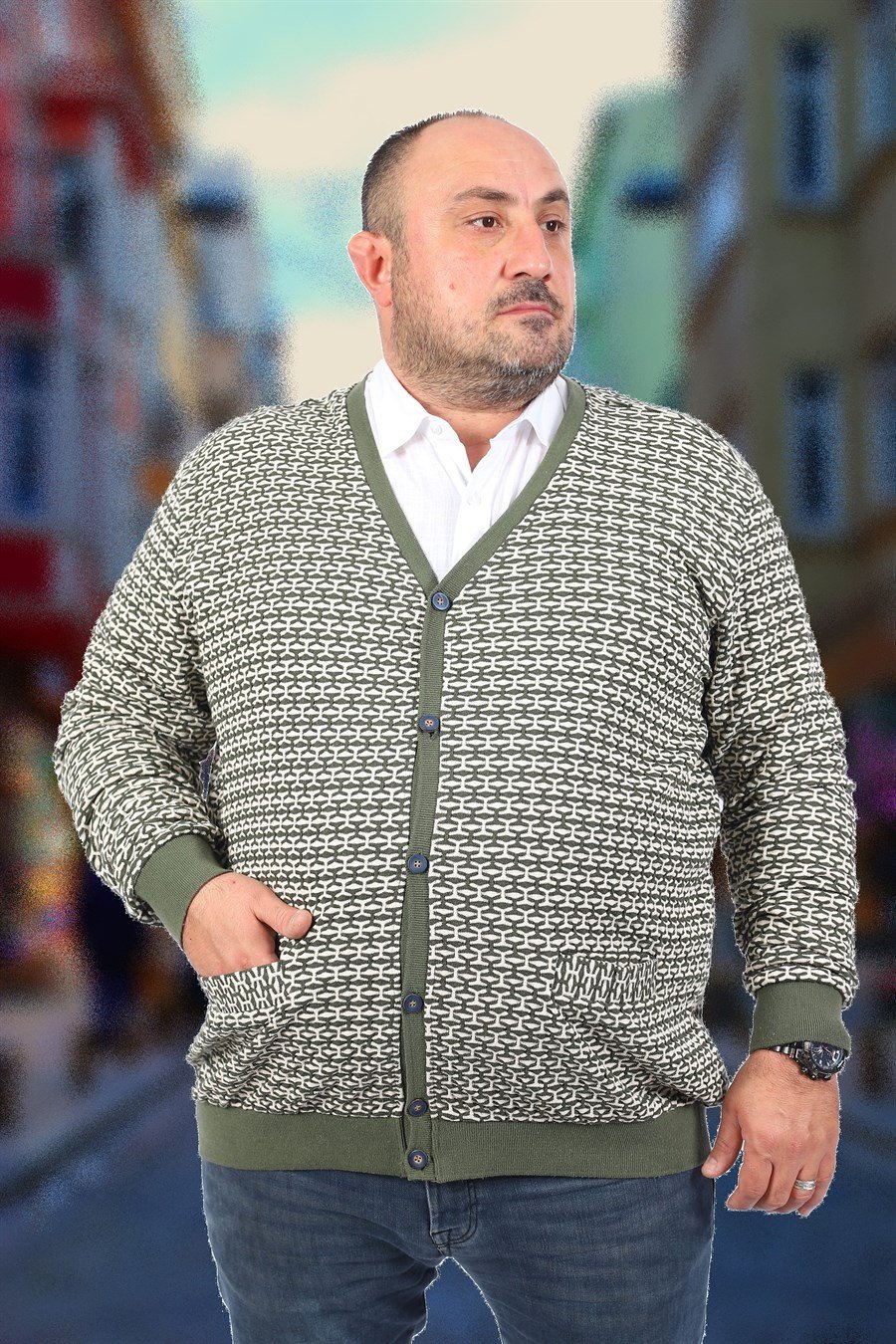 MocGrande Büyük Beden Düğmeli Hırka 22801