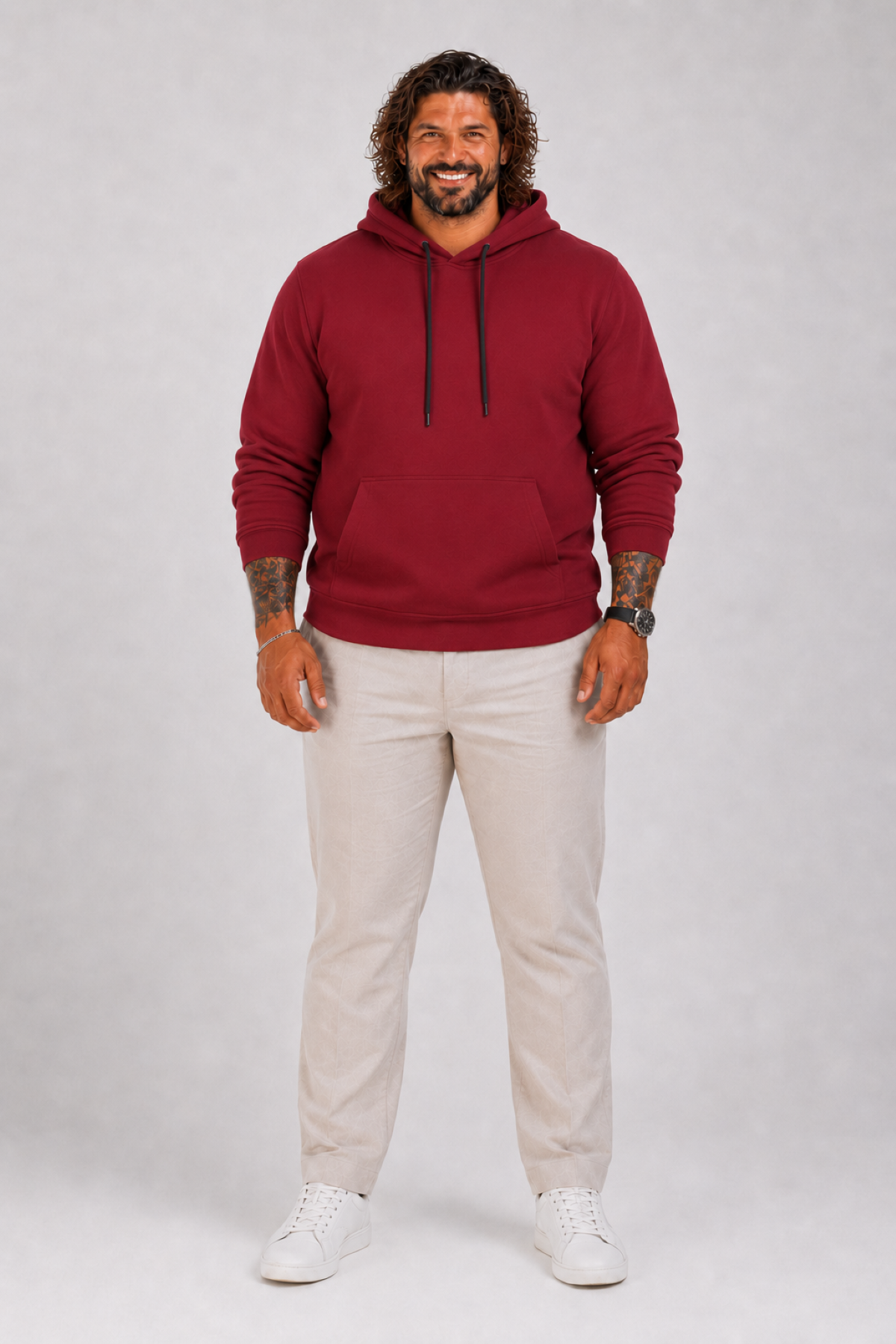 MocGrande Büyük Beden Erkek Basic Sweat Kapüşonlu 11700 BORDO