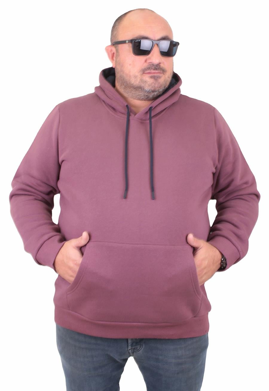 MocGrande Büyük Beden Erkek Basic Sweat Kapüşonlu 11700 Eflatun