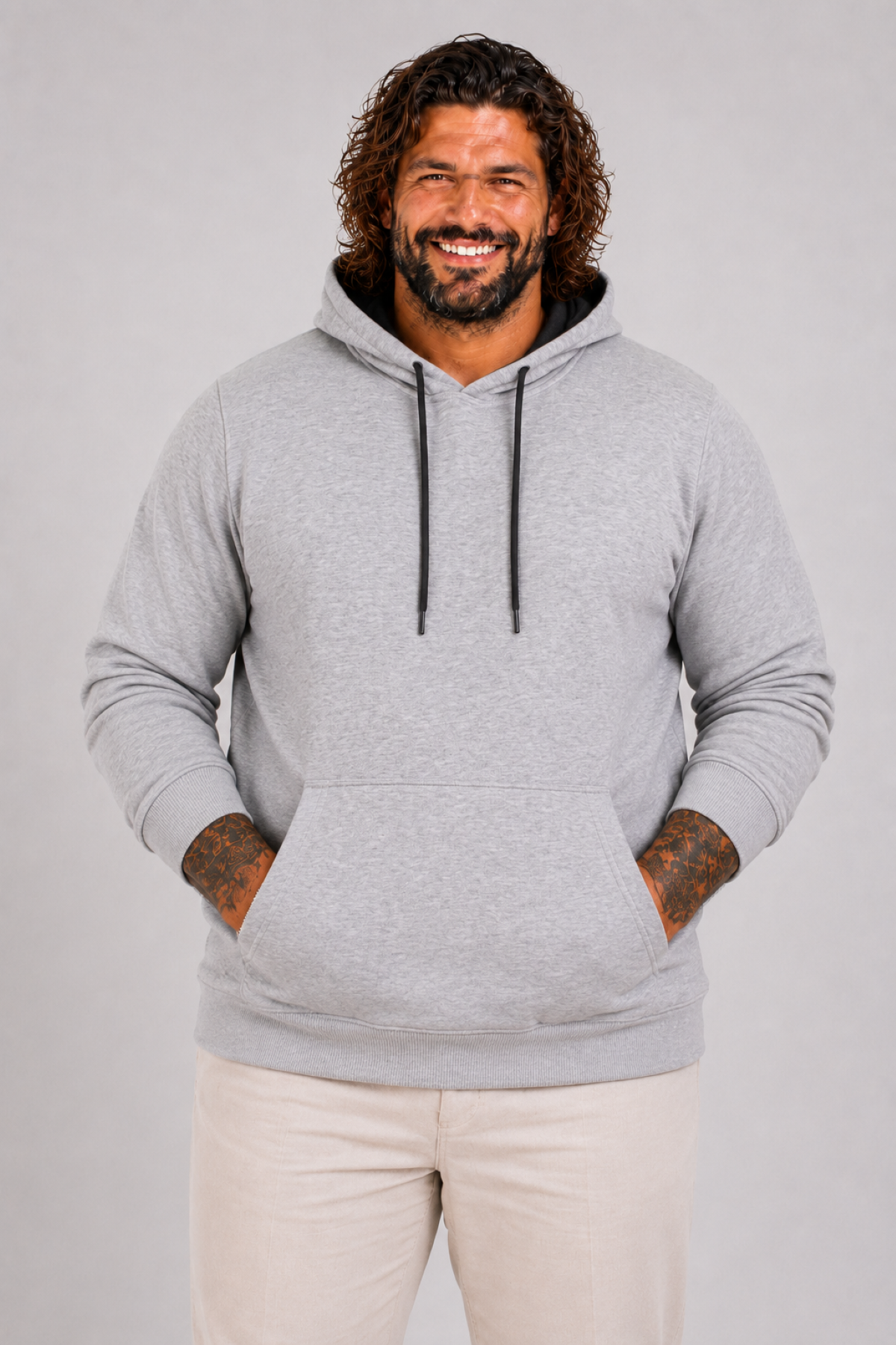 MocGrande Büyük Beden Erkek Basic Sweat Kapüşonlu 11700 GRI MELANJ