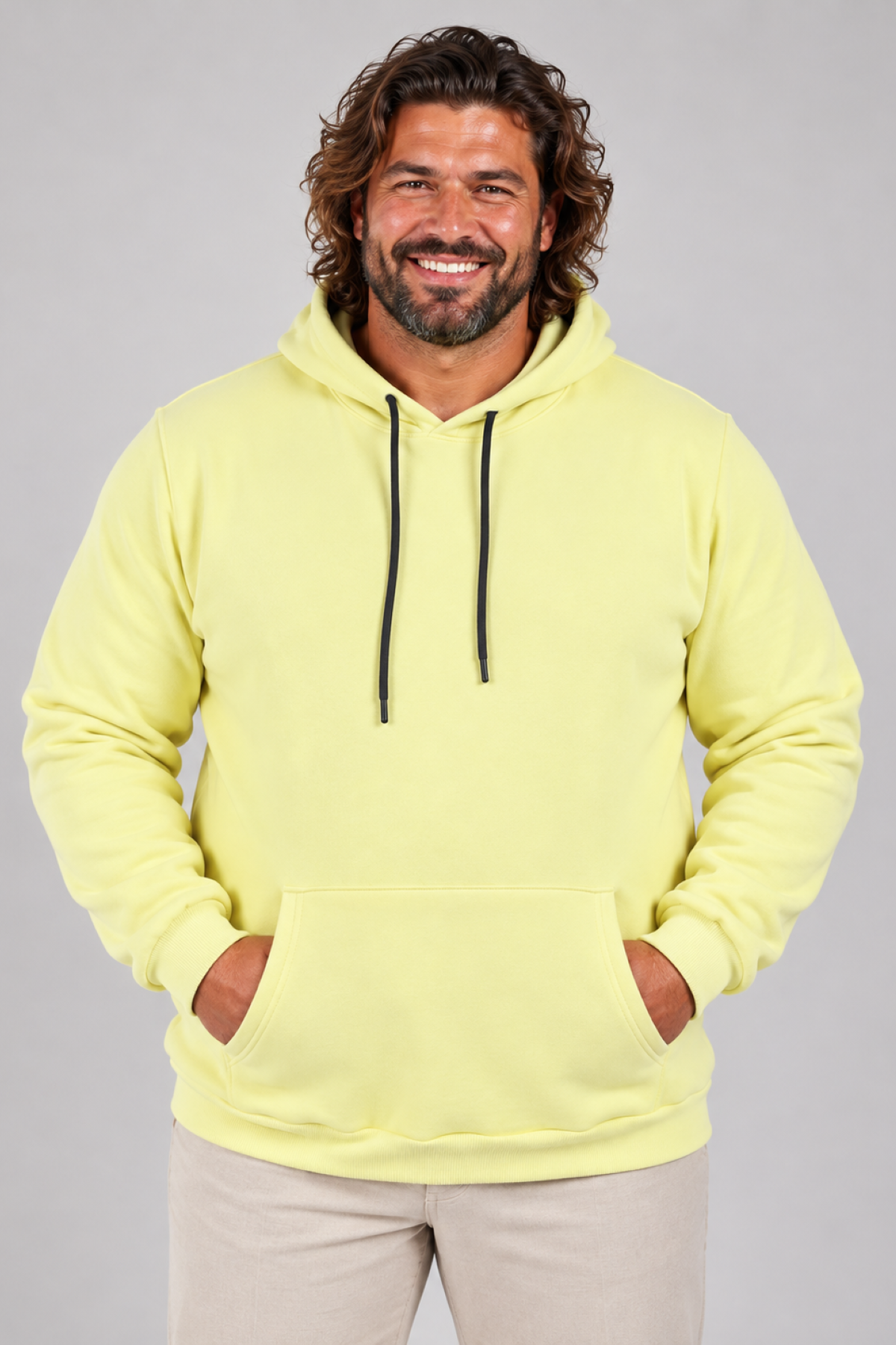 MocGrande Büyük Beden Erkek Basic Sweat Kapüşonlu 11700 SARI