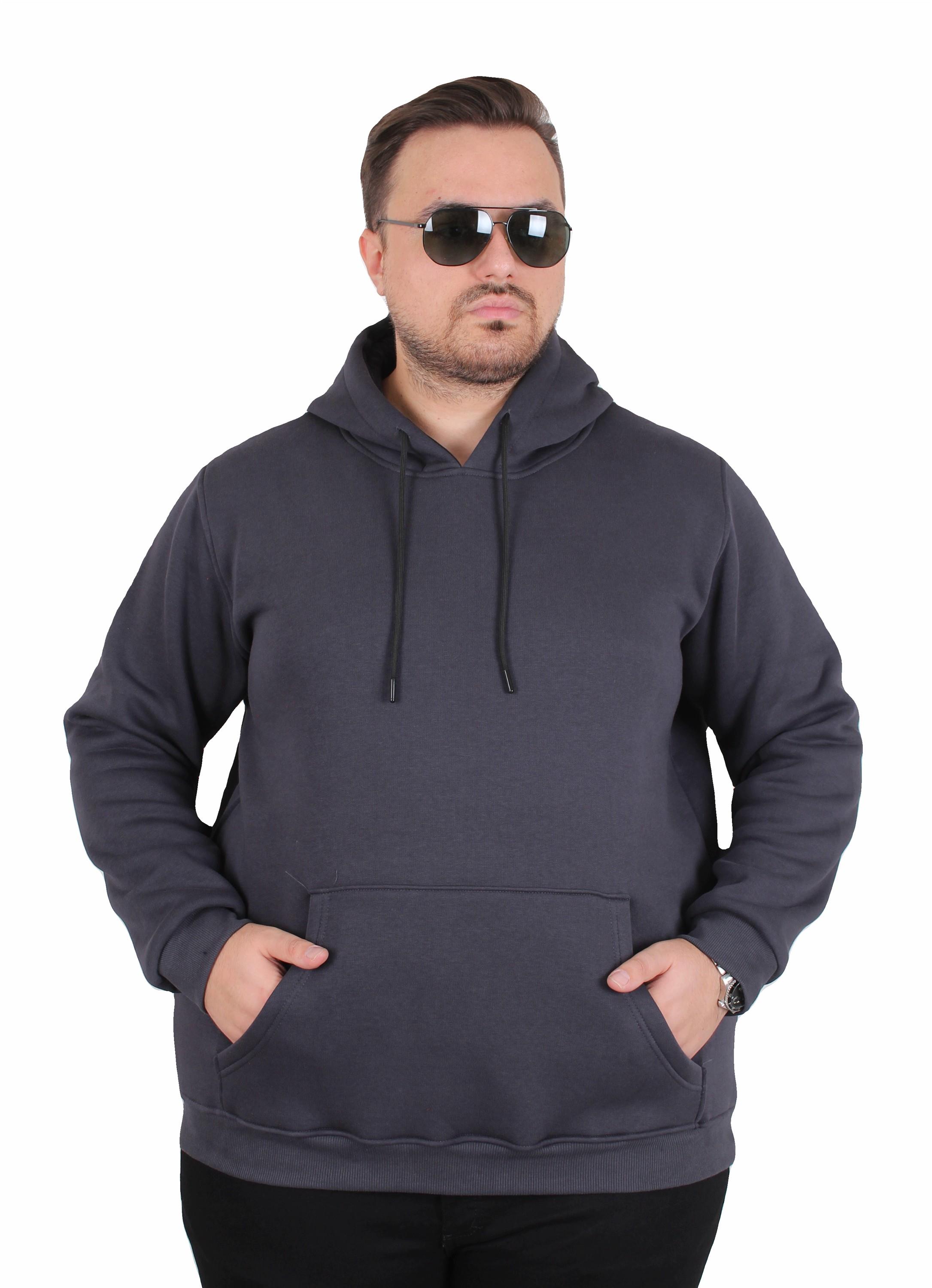 MocGrande Büyük Beden Erkek Basic Sweat Kapüşonlu 11700 FUME